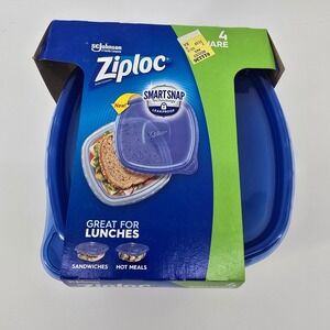 Ziploc Smart Snap 4 Count Square Food Storage Containers 1.5 PT Blue New